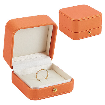 PU Leather Brooch Jewelry Box, Coin Badge Storage Case, with Golden Tone Metal Clasps, Square, Dark Orange, 7x7x4.6cm