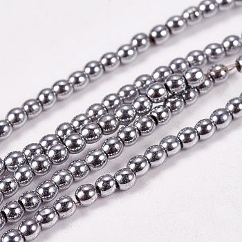 Electroplate Non-Magnetic Synthetic Hematite Beads Strands, Round, Grade AAAA, Platinum Plated, 2mm, Hole: 1mm, about 200pcs/strand, 16 inch