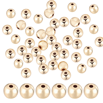 Brass Beads, Long-Lasting Plated, Round, Real 14K Gold Plated, 8x7mm, Hole: 2mm, 40pcs/box