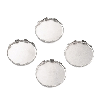 316 Surgical Stainless Steel Cabochon Tray Settings, Serrated Edge Bezel Cups, Flat Round, Stainless Steel Color, 31.5x4.5mm