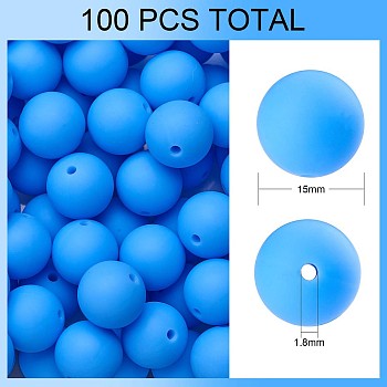 100Pcs Silicone Beads Round Rubber Bead 15MM Loose Spacer Beads for DIY Supplies Jewelry Keychain Making, Blue, 15mm