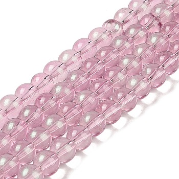 Glass Bead Strands, with Glitter Powder, Round, Hot Pink, 10x9mm, Hole: 1.2mm, about 90pcs/strand, 31.81''(80.8cm)