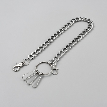 Aluminum Twisted Chain Belts for Jeans Pants, Alloy Pendant Wallet Keychains, Platinum, 562mm