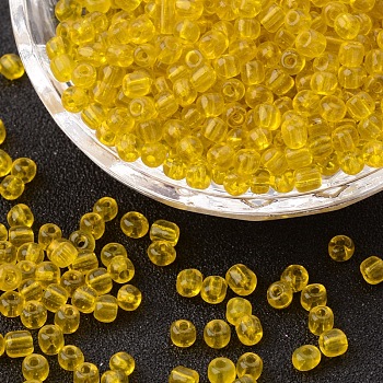 (Repacking Service Available) Glass Seed Beads, Transparent, Round, Yellow, 6/0, 4mm, Hole: 1.5mm, about 12G/bag