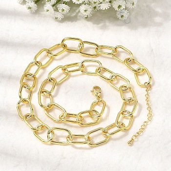Brass Cable Chain Necklaces for Women, Rack Plating, Cadmium Free & Lead Free, Long-Lasting Plated, Real 18K Gold Plated, 17.32 inch(44cm)