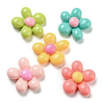 Rainbow Color Opaque Resin Cabochons, Flower, Mixed Color, 25.5~26.5x25.5~26.5x8.5mm