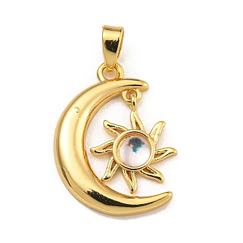 Rack Plating Brass Pendants, with Resin, Long-Lasting Plated, Moon & Sun, Real 18K Gold Plated, 19.5x13x3mm, Hole: 3.5x2.5mm