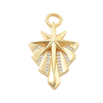 Brass Micro Pave Cubic Zirconia Pendants, Star Charms, Real 18K Gold Plated, Clear, 34.5x21x4.5mm, Hole: 4.5mm