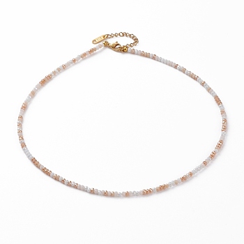 Glass Beaded Necklaces, with 304 Stainless Steel Lobster Claw Clasps, Rondelle, Golden, Sandy Brown, 15.94 inch(40.5cm)