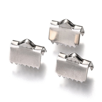 Unicraftale 304 Stainless Steel Ribbon Crimp Ends, Rectangle, Stainless Steel Color, 9x11x7mm, Hole: 1x1mm, 5.5mm Inner Diameter