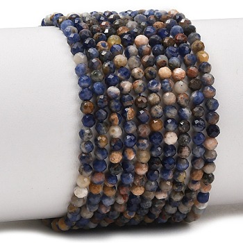 Natural Sodalite Beads Strands, Faceted, Round, 2.5~3mm, Hole: 0.6mm, about 147pcs/strand, 15.55''(39.5cm)