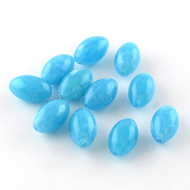 Deep Sky Blue Oval Acrylic Beads