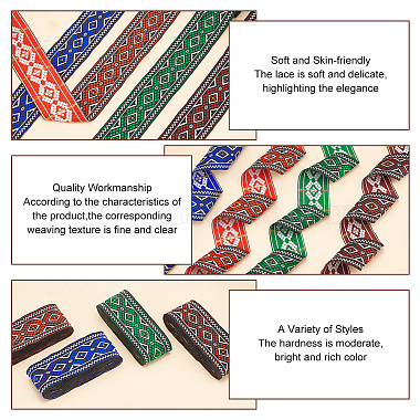 Elite 14M 4 Colors Ethnic Style Rhombus Pattern Polyester Ribbon(OCOR-PH0003-89)-4