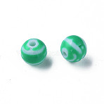 Opaque Striped Acrylic Beads, Round, Green, 10mm, Hole: 2mm,  about 940pcs/500g.(MACR-S373-27D-07)