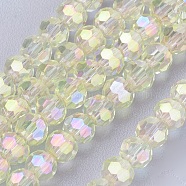 Faceted(32 Facets) Round Electroplate AB Color Plated Glass Beads Strands, Beige, about 3mm in diameter, hole: 1mm(X-EGLA-D021-70)