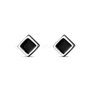 TINYSAND 925 Sterling Silver Square Black Stud Earrings, Silver, 3.7mm, Pin: 0.8mm(TS-E297-S)