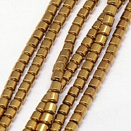 Electroplate Non-magnetic Synthetic Hematite Beads Strands, Column, Grade A, Golden Plated, 3x3mm, Hole: 1mm, about 127pcs/strand, 16 inch(G-J163-3x3mm-04)
