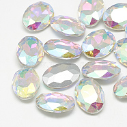 Pointed Back Glass Rhinestone Cabochons, Back Plated, Faceted, Oval, Crystal AB, 10x8x4mm(RGLA-T080-8x10mm-05)
