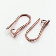 Brass Earring Hooks for Earring Designs, with Horizontal Loop, Lead Free & Cadmium Free, Red Copper, 20.5x8.5x2.5mm, Hole: 2mm, 18 Gauge, Pin: 1mm(KK-M142-02R-RS)