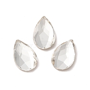 Glass Rhinestone Cabochons, Flat Back & Back Plated, Faceted, Teardrop, Crystal, 14x9x3.5mm(RGLA-P037-15A-001)