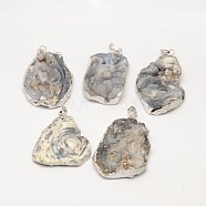 Nuggets Natural Druzy Agate Pendants, with Brass Findings, Silver Color Plated, 40~50x28~35x8~10mm, Hole: 7x5mm(G-L447-03)