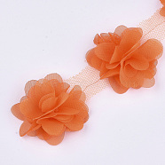 Organza Flower Ribbon, Costume Accessories, For Party Wedding Decoration and Earring Making, Dark Orange, 50~60mm, about 10yard/bundle(FIND-S300-42K)
