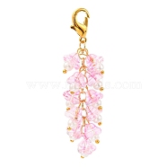 Trumpet Flower Glass Pendant Decorations, Lobster Clasp Charms, Clip-on Charms, for Keychain, Purse, Backpack Ornament, Pink, 69mm(HJEW-YW0001-02B)