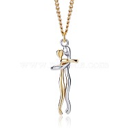 Hug Jewelry, Brass Embrace Couple Pendant Necklace with 316 Surgical Stainless Steel Chains for Valentine's Day, Platinum & Golden, 17.72 inch(45cm)(JN1068A)