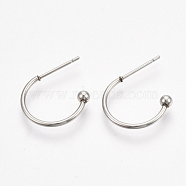 304 Stainless Steel Stud Earrings, Half Hoop Earrings, Stainless Steel Color, 15x19x3mm, Pin: 0.8mm(X-STAS-T047-20)