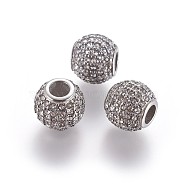 304 Stainless Steel European Beads, Large Hole Beads, with Rhinestone, Rondelle, Crystal, Stainless Steel Color, 11x10mm, Hole: 4.5mm(STAS-P237-36P)