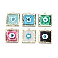 Alloy Enamel Pendants, Golden, Square with Evil Eye, Mixed Color, 33x30x3mm, Hole: 1.6mm(ENAM-F143-08-G)