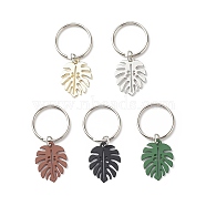5Pcs Monstera Leaf Alloy Pendant Keychain, with Iron Findings, for Women Men Car Bag Key Pendant, Mixed Color, 4.2cm(KEYC-JKC00413)
