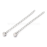 304 Stainless Steel Curb Chain Extender, End Chain with Flat Round Tab, Cadmium Free & Nickel Free & Lead Free, Stainless Steel Color, 61mm(STAS-N088-42P-1)