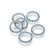 MIYUKI & TOHO Handmade Japanese Seed Beads, with 304 Stainless Steel Link Rings, Loom Pattern, Ring, Silver, Steel Blue, 14.5~15x1.7mm(SEED-A028A-S-16S)