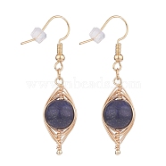 Natural Lapis Lazuli Braided Dangle Earring, Brass Oval Drop Earrings for Women, Golden, 46mm, Pin: 0.6mm(EJEW-JE04845-02)