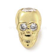 Brass Micro Pave Clear Cubic Zirconia Beads, Skull, Real 18K Gold Plated, 8.5x8.5x9mm, Hole: 2mm(ZIRC-P119-20G)