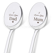 Stainless Steel Spoons Set, Including 2 Spoons with Word, Stainless Steel Color, Heart Pattern, 196x32mm, 2pcs/set(AJEW-WH0160-027)