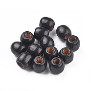 Dyed Natural Wood Beads, Barrel, Lead Free, Black, 16x16~17mm, Hole: 8mm(X-WOOD-Q007-16mm-10-LF)