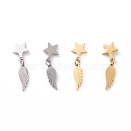 304 Stainless Steel Wing with Star Dangle Stud Earrings for Women, Mixed Color, 25.5mm, Pin: 0.8mm(EJEW-G328-12)
