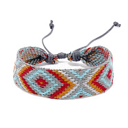 Cotton Braided Rhombus Cord Bracelet with Wax Ropes, Ethnic Tribal Adjustable Bracelet for Women, Gray, 7-1/8 inch(18cm)(PW-WG62422-02)