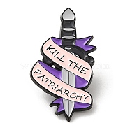Knife with Word Kill The Patriarchy Enamel Pins, Black Alloy Brooches for Clothes Backpack Women, Black, 38x20x1.3mm(JEWB-M029-06C-EB)