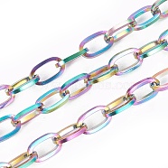 Ion Plating(IP) 304 Stainless Steel Cable Chains, Unwelded, with Spool, Flat Oval, Rainbow Color, 6.5x3.8x0.8mm, about 32.8 Feet(10m)/roll(CHS-I003-H01)