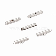 Iron Slide On End Clasp Tubes, Cadmium Free & Lead Free, Slider End Caps, Platinum, 6x16x4mm, Hole: 1mm, 3.2mm Inner Diameter(IFIN-R212-1.6cm-P)