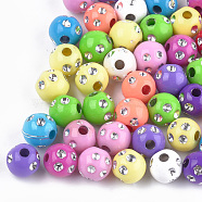 Plating Acrylic Beads, Metal Enlaced, Round, Mixed Color, 8x7mm, Hole: 2mm, about 2000pcs/500g(PACR-T006-01A)