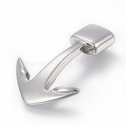 304 Stainless Steel Hook Clasps, For Leather Cord Bracelets Making, Anchor, Stainless Steel Color, 37x27x5.5mm, Hole: 4x10mm(STAS-I091-10P)