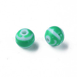 Opaque Striped Acrylic Beads, Round, Green, 10mm, Hole: 2mm,  about 940pcs/500g.(MACR-S373-27D-07)