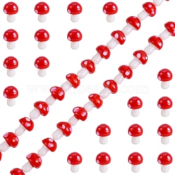 Mushroom Handmade Lampwork Beads Strands, Red, 12.5~14x10~11mm, Hole: 1.5mm, about 24~25pcs/strand, 12.20 inch~12.99 inch(31cm~33cm)(LAMP-SZ0001-25C)