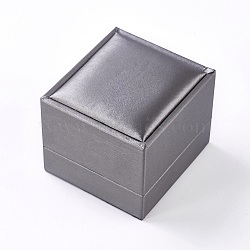 Plastic Jewelry Boxes, Covered with Imitation Leather, Rectangle, Gray, 6x6.5x5cm(LBOX-L003-B04)