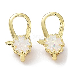 Rack Plating Brass Lobster Claw Clasps, with Resin Imitation Opal, Cadmium Free & Lead Free, Real 18K Gold Plated, Long-Lasting Plated, Flower, 18x10x6mm, Hole: 3x1.5mm(KK-F858-04D-G)
