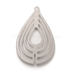 304 Stainless Steel Pendants, Laser Cut, Teardrop, Stainless Steel Color, 35x22x0.4mm, Hole: 1.2mm(STAS-I174-05P)